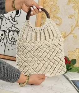 Handmade Vintage Crochet Macrame Beach Bag Ladies' Clutch Purses and Handbags Women's Cotton Rope Straw <b>for</b> Living Room Decor - Product Image 3