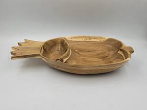 Cuenco de madera de acacia en forma de piña Biodegradable ecológico dividido en 2 compartimentos Clásico 35x20x5cm Hecho a mano en Vietnam - Product Image 3