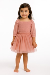 Indian Supply New Design Dusty Rose Smocked Dress For Girls Partywear Dress for Export In Bulk Price - Product Image 2