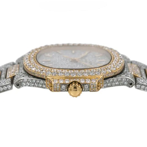 Montre de luxe pour homme, étincelante, faite à la main, bicolore, entièrement sertie de moissanite, style hip-hop, avec diamants, élégante - Product Image 2
