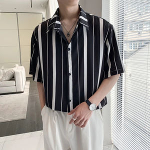 Camisas a rayas de verano para hombres, camisas abotonadas, camisa de manga corta para hombre, camisa vertical de talla grande transpirable - Product Image 3