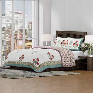 Luxury Oversized 100% Cotton Quilted Throw Blanket <b>Red</b> Green Block Print Organic Quilt Couch Bed Sage Lap Bedding Coverlet - Product Image 6