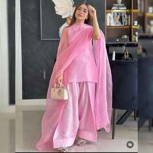 Nuevo diseñador 3 uds ropa de fiesta Look Top Farshi Salwar & Dupatta crepé seda con ofertas Secuencia de trabajo manual bordado de agujas múltiples - Product Image 6