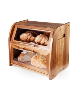 กล่องใส่ขนมปังไม้กระถินเทศทันสมัยสำหรับวางบนเคาน์เตอร์ครัว ขนาดใหญ่พิเศษ 2 ชั้น พร้อมหน้าต่างใสและช่องระบายอากาศ - Product Image 1