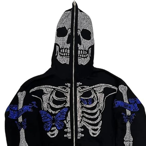 Conjunto de pantalones de chándal y Sudadera con capucha con estampado de algodón tejido personalizado, chándal con cremallera y lavado ácido de diamantes de imitación, chándales para hombres - Product Image 6