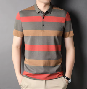 เสื้อโปโลผู้ชายแบบลำลองเสื้อกอล์ฟแขนสั้นลายทางสีฤดูร้อนงานตามสั่ง - Product Image 2