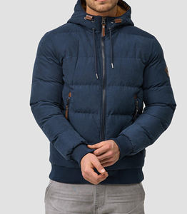 เสื้อแจ็คเก็ตบอมเบอร์พัฟเฟอร์ผู้ชายสไตล์ไฮสตรีทสำหรับฤดูหนาว  ผ้าหนา  ทันสมัย  สีสันสดใส  ด้านหน้าผ้าแคนวาส  กันน้ำ  กันลม  มีฮู้ด - Product Image 5