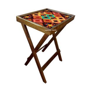 Green Diamond Printed Mango Wood Folding Snack Sofa Table Convertible Side <b>Corner</b> <b>Stand</b> Space-Saving Wooden Boxes Wall Signs - Product Image 1