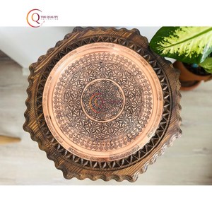 Bandeja de servicio de cobre martillado con diseño de grabado, bandeja de mesa de centro redonda grande decorativa chapada, bandeja de comida de cocina multiusos - Product Image 2