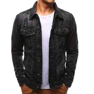 Veste en jean tissé enduit de haute qualité pour homme, à capuche et col montant, personnalisable, imperméable, respirante, coupe-vent, avec fermeture éclair, pour l'automne - Product Image 2