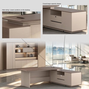 Bureau de direction en forme de L réversible avec armoire de classement et rangement, design bicolore, grande table - Product Image 3