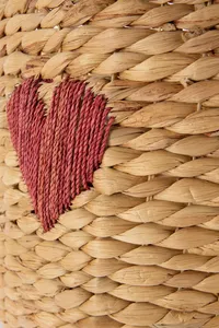 Handmade Embroidery Water <b>Hyacinth</b> Weave Storage <b>Basket</b> With Handles New Design Woven <b>Basket</b> With Heart Embroidery From Vietnam - Product Image 2