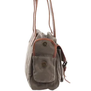 Bolso de lona gris de diseño clásico con bolsillo lateral y bolsillo doble en la parte delantera junto con correa de hombro ajustable - Product Image 5