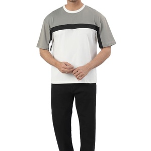 Panel T-Shirt High Quality Oversize Pattern Comfortable <b>Down</b> Shoulder Fashionable Plus Size Vintage Casual Wear Round Neck - Product Image 4