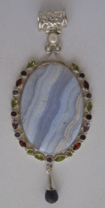 Pendentif Shah Gems en argent sterling 925 avec pierres précieuses naturelles multiples, agate sertie clos, motif numérique, perle, bijoux pour femme - Product Image 1
