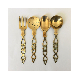 Juego de cubiertos de acero inoxidable con mango de lujo para restaurante pulido dorado de lujo en oferta - Product Image 6
