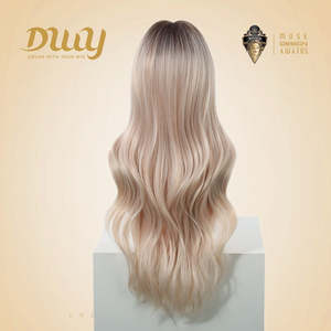 Astraea- DWY 28-Inch MiraScalp Pink Blonde Long Wave Synthetic <b>Wig</b> for Women Free Parting with Transparent Lace" - Product Image 4