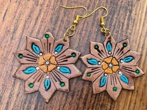 New Arrival Western Style Hand Tooled Carving Leather <b>Earrings</b> Women Cute Trendy Teardrop <b>Earring</b> Tooled Leather Western Jewelry - Product Image 2