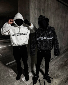 Fabricant de vêtements de rue personnalisé coton lourd strass logo gothique sweat à capuche surdimensionné bouffant impression recadrée de haute qualité - Product Image 4