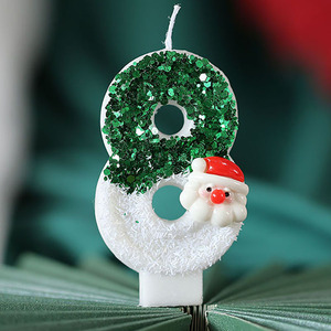 Paillettes Vert Blanc Paraffine Numéro Forme Bougie Fait Main Usine En Gros Père Noël Gâteau Topper Décoration - Product Image 5