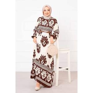 Motivo estampado viscosa marrón hijab vestido modesto - Product Image 2