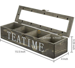 กล่องชาไม้สไตล์วินเทจกล่องเก็บชาไม้สีเทามี4ช่องถุงชาและเครื่องปรุงรสที่หน้าอกพร้อมฝาปิด - Product Image 3