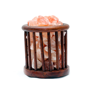 Himalayan Salt Wooden Cage Basket Electric Lamp Natural <b>Pink</b> Salt Chunks Home Décor Spa & Wellness Ambience Body Massage <b>Healing</b> - Product Image 4