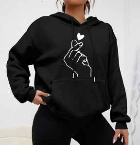 เสื้อฮู้ดผ้าฟลีซผ้าฝ้าย100% มีฮู้ดแขนยาวพิมพ์ลายหัวใจด้วยมือแบบเรียบ - Product Image 1