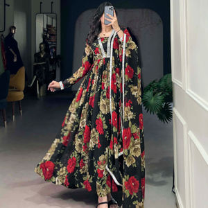 ชุดกาวน์ผ้าจอร์เจียทรงหรูหราพร้อมพิมพ์ลายดอกไม้ชุดผ้าไหมแขนเต็มลายลูกไม้พิมพ์ลายดอกไม้ - Product Image 3