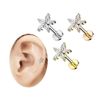 Anting-anting tusuk tulang rawan tragus, helix, flat back, stainless steel, perhiasan tindik tubuh, grosir, anting-anting labret, cincin bibir