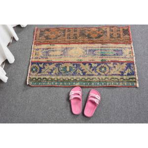 Tapis en Laine Marron Beige Vintage 1.9x 2.8ft Classique Turc Fait à la Main Patchwork Design Latex Support pour Chevet Rectangle Couloir - Product Image 5