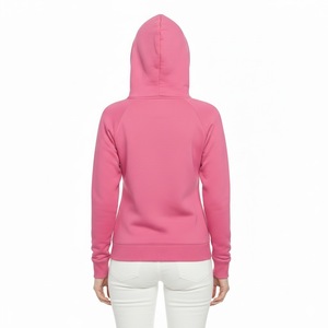 Haut à capuche rose bonbon pour femme, coupe ajustée, en molleton de coton épais, avec logo personnalisé, vente en gros - Product Image 2