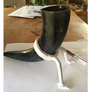 Authentic Handcrafted Eco-Friendly Viking Horn Mug with Holder Animal & Religious Design Natural Beer Drinking <b>Cup</b> - Product Image 2