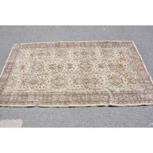 Classic Beige Brown Vintage Turkish Rug 3.8 X 6.6 ft Patchwork Design Wool Latex for Living Teenagers Bedside Hallway Rectangle - Product Image 3