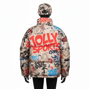 Chaqueta Acolchada de Invierno para Mujer, Cuello Alto, Tejido de Poliéster, Diseño de Paneles con Estampado de Grafiti, Chaqueta Acolchada con Logotipo Personalizado para Mujer - Product Image 2