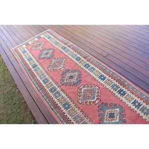 Turkish <b>Runner</b> Rug 3x9 ft (91x274 cm), Vintage <b>Red</b> Abstract Wool Rug - Product Image 3