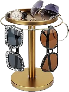 Soporte dorado para gafas de sol y joyas con bandeja redonda, diseño elegante perfecto para un almacenamiento organizado y una exhibición decorativa - Product Image 2