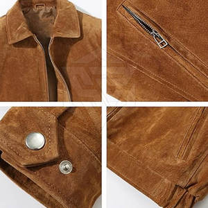 New Arrival Men's High Quality Custom Design Suede <b>Leather</b> <b>Jacket</b> Winter Stand Collar Front Logo Cow Skin Breathable Windproof - Product Image 6