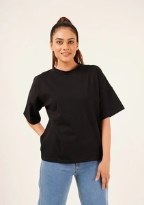 Camiseta de cuello redondo con hombros caídos de gran tamaño de algodón 100% de alta calidad para mujer, camiseta lisa ecológica, venta al por mayor - Product Image 4