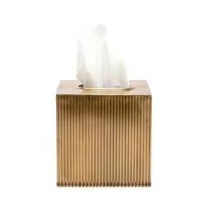 Caja de pañuelos de Metal chapado en oro con diseño acanalado, mesa de comedor de cocina, hospitalidad decorativa con tamaño y logotipo personalizados - Product Image 1