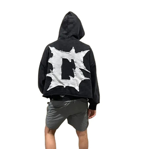Sweat à capuche pour homme, effet vieilli, brodé, hiver, 100% coton mélangé polaire, coupe décontractée ample, léger, impression numérique, avec poche - Product Image 5