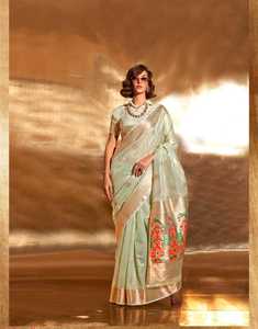 Tissu royal et riche pathani zari tossue tissé à la main avec un chemisier lourd - Product Image 5