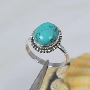 Anillo de piedra natal de Diciembre hecho a mano en azul turquesa 925 piedras preciosas de plata esterlina joyería de moda para regalo de Navidad - Product Image 1