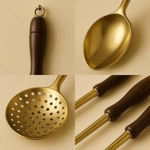 Cubiertos de Madera con Mango Corto de la Mejor Calidad, Utensilios de Cocina y de Servir de Latón Pulido a Mano con Característica de Gran Tamaño en Existencia - Product Image 3
