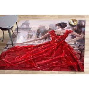 Tapis imprimé avec une femme en robe rouge, tapis non tissé doux - Product Image 3
