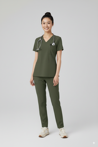 Mangas cortas Unisex Médico Scrub Top con cuello en V Spandex Algodón Tejido Ropa para todo el día Etiquetas personalizadas Uso hospitalario Uniformes de enfermería - Product Image 5