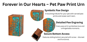 Urne de crémation à empreinte de patte époxy sarcelle gravée en bois dur boîte à cendres commémorative boîte à souvenirs urnes de crémation pour cendres adultes - Product Image 4