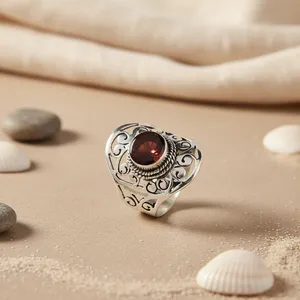 Anillo de cóctel clásico de plata 925 con granate de Art Palace, engaste de bisel para mujer, joyería llamativa para uso diario - Product Image 2