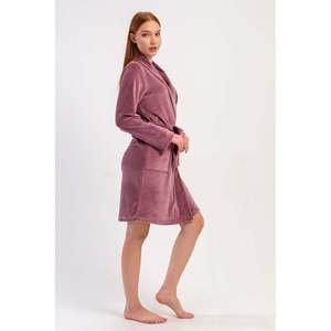Robe longue en coton et velours pour femme avec poches et col montant - Violet - Violet - Product Image 3