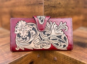 Nouveau véritable cuir repoussé à la main embrayages à deux volets femmes portefeuilles conçus vente chaude en cuir repoussé Unique élégant portefeuilles - Product Image 3